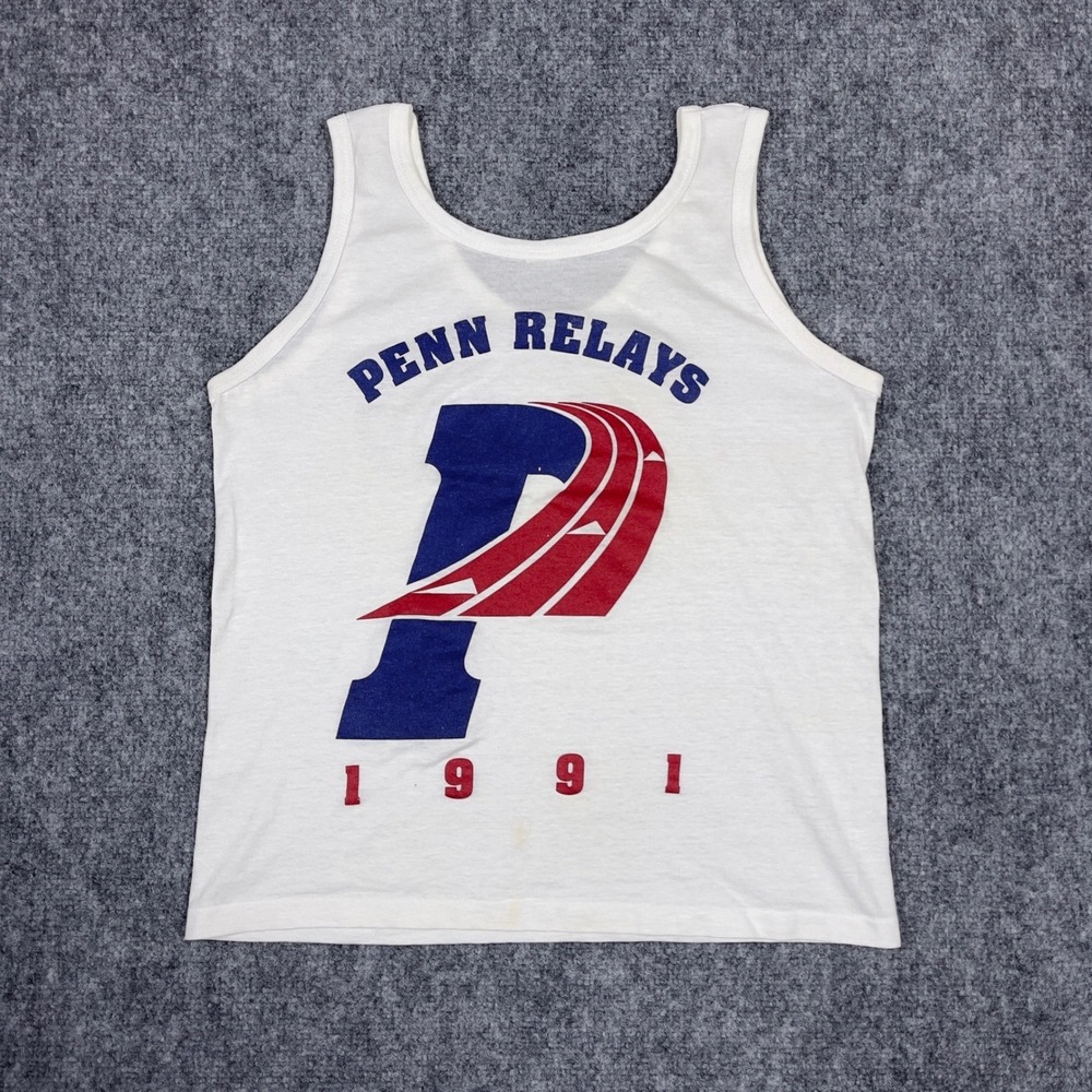 Screen Stars Penn Relays Tank Top Unisex Medium White 1991 Vintage Track Field